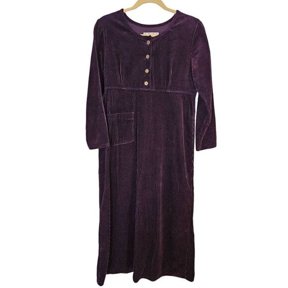 Real Comfort deep plum colored modest soft corduroy maxi dress.  Size 6P. - Picture 1 of 3